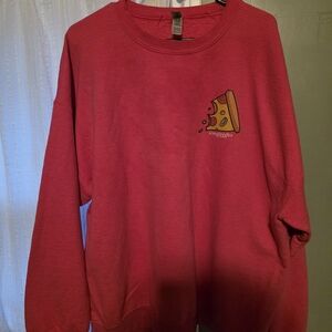 Women's Oversized Pink Merch Crewneck Sweatshirt with Small Pizza Graphic